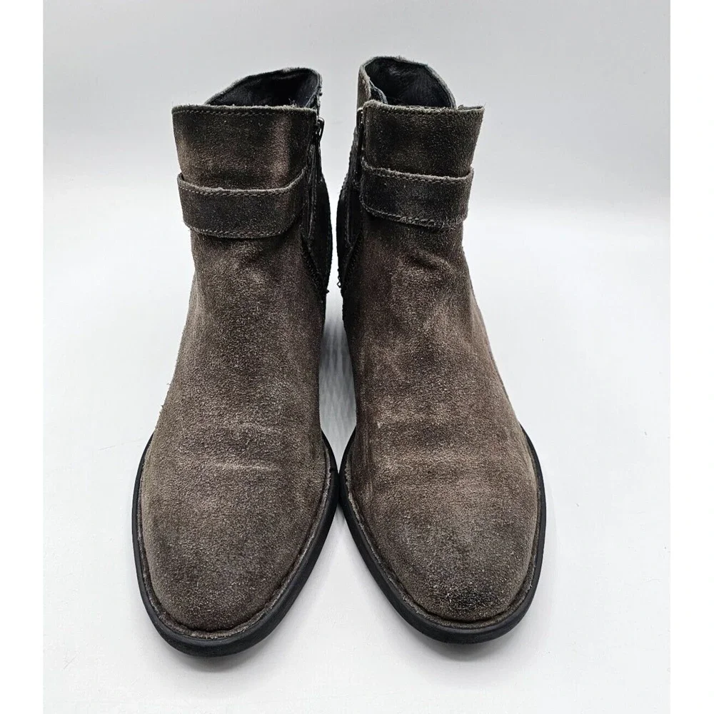 Born Womens Binghamton Ankle Booties 8.5‎ Gray Taupe Suede Moto Boot Block Heel